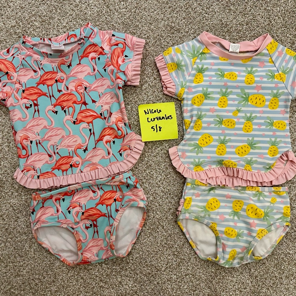 Ruffle Butts Flamingo and Pineapple Kids Swim One Piece